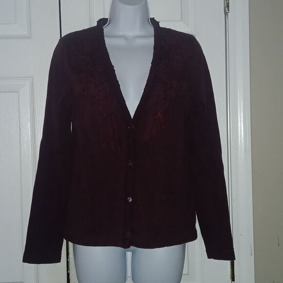 Eddie Bauer deep purple button front cardigan  Sz S NWOT - Picture 1 of 6